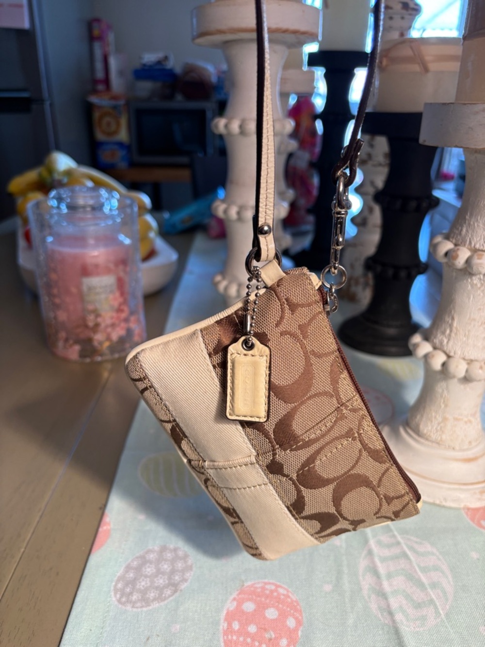 Coach Beige and Brown Signature Wristlet - Picture 3 of 5